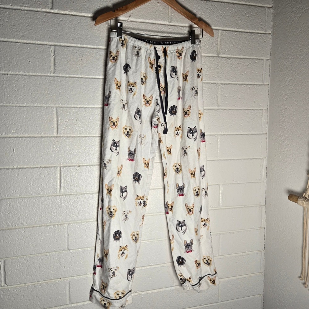 PJ Salvage Womens Pajama Pants White Dog Print XS Cotton Flannel Lounge